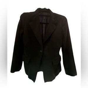 Burberry Womens Classic Lapel Single Button Blazer Jacket Black Wool Size 8